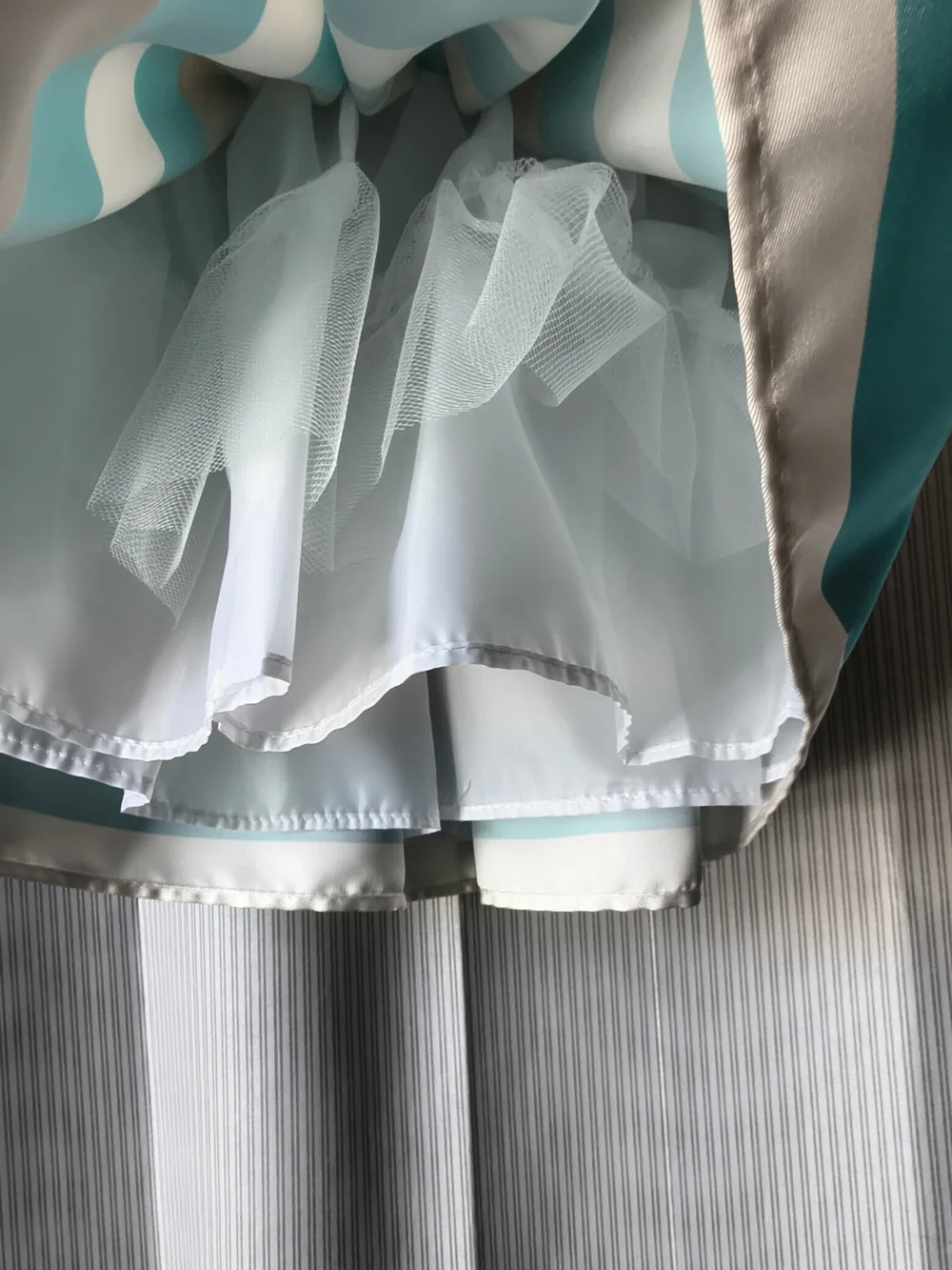 Girls Teal and Cream Striped Party Dress with Bow Size 3